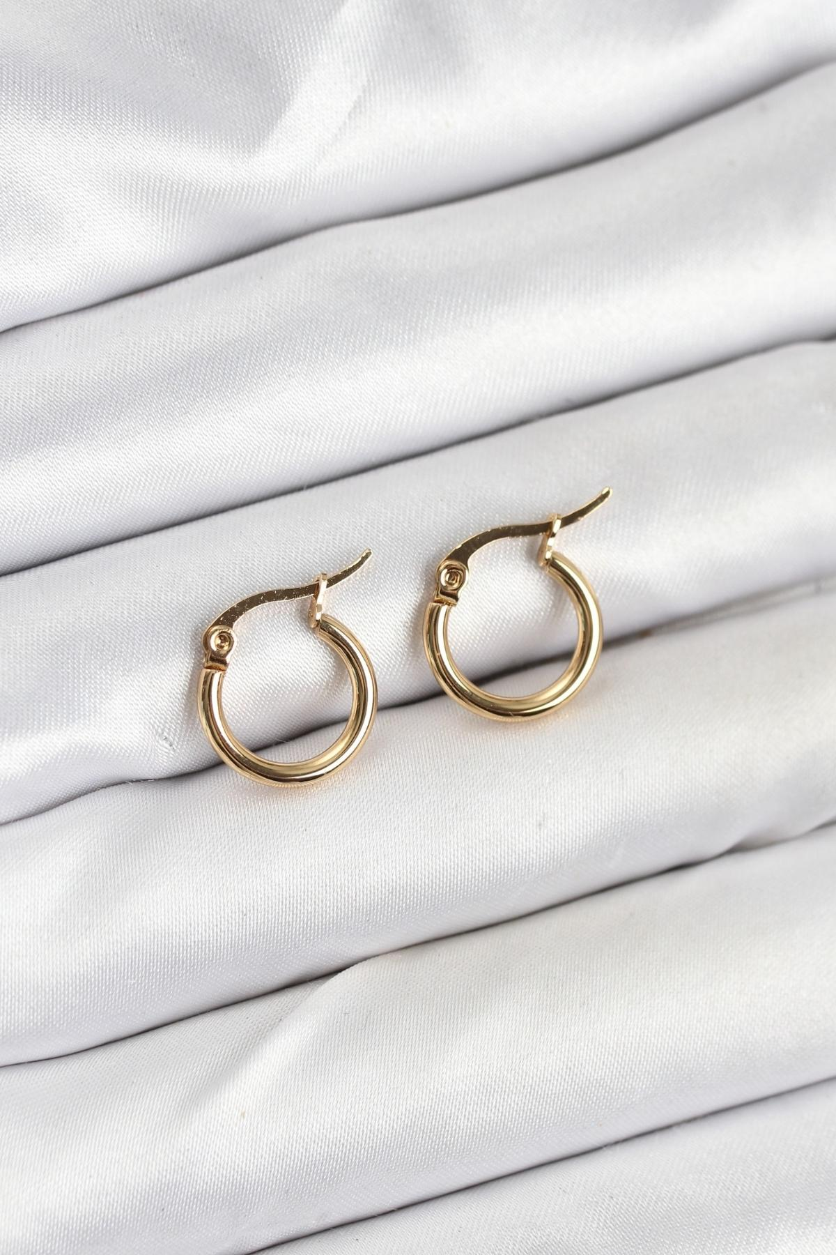 316L Çelik Gold Renk 12 mm Halka Kadın Küpe 5886