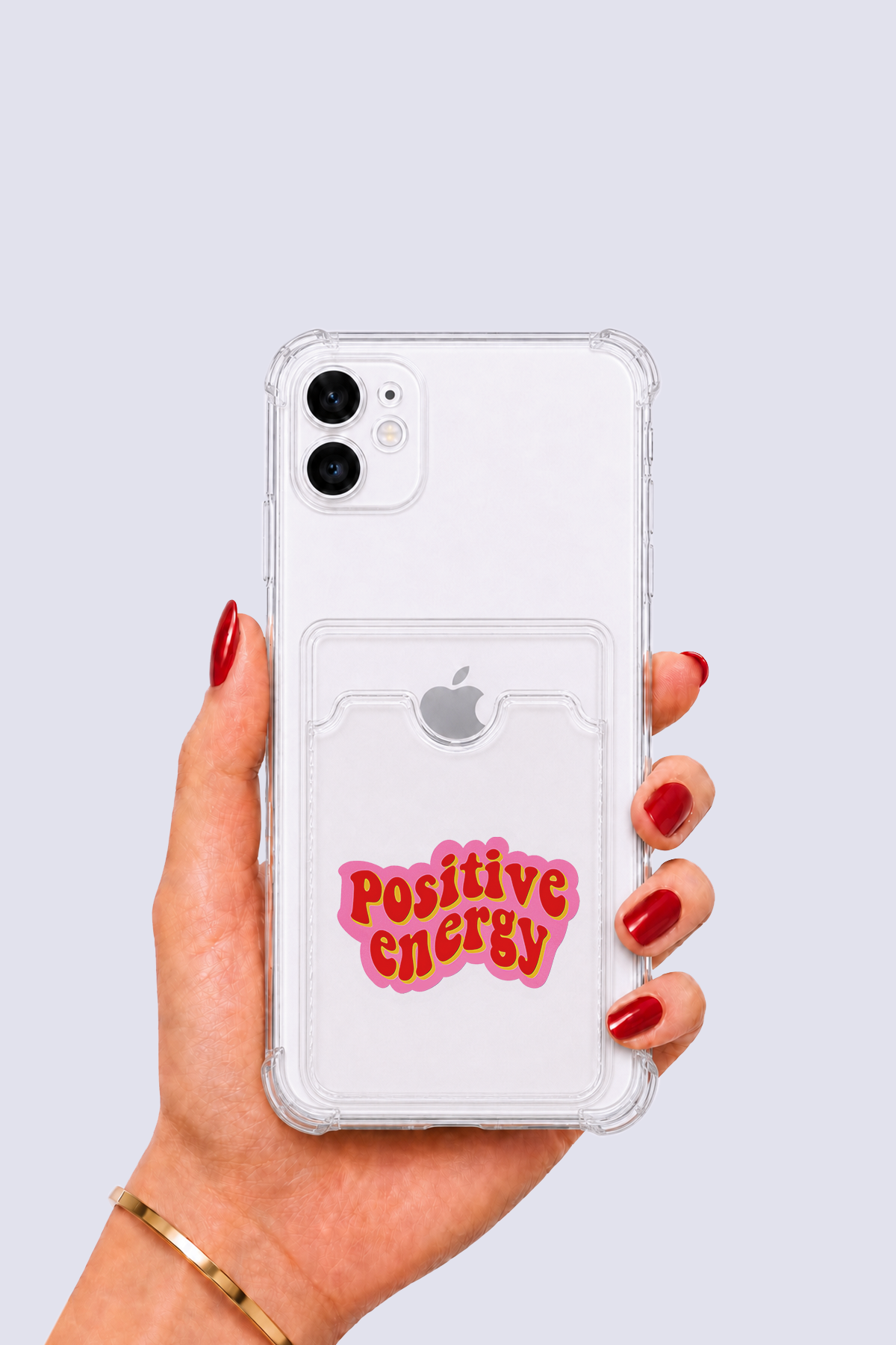 iPhone 11 Kartlıklı Pozitif Enerji Desenli Kılıf