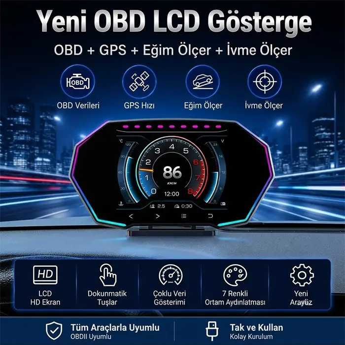 Ally F11 OBD2 + GPS Head Up Display HUD, Dijital Hız Göstergesi-(1903)