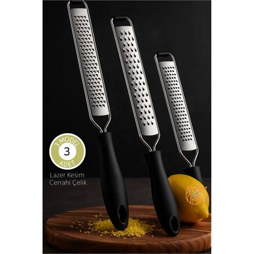 3'lü Profesyonel Çelik Rende Seti: Limon Peynir Çikolata Zester - Lazer Kesim Cerrahi Çelik 