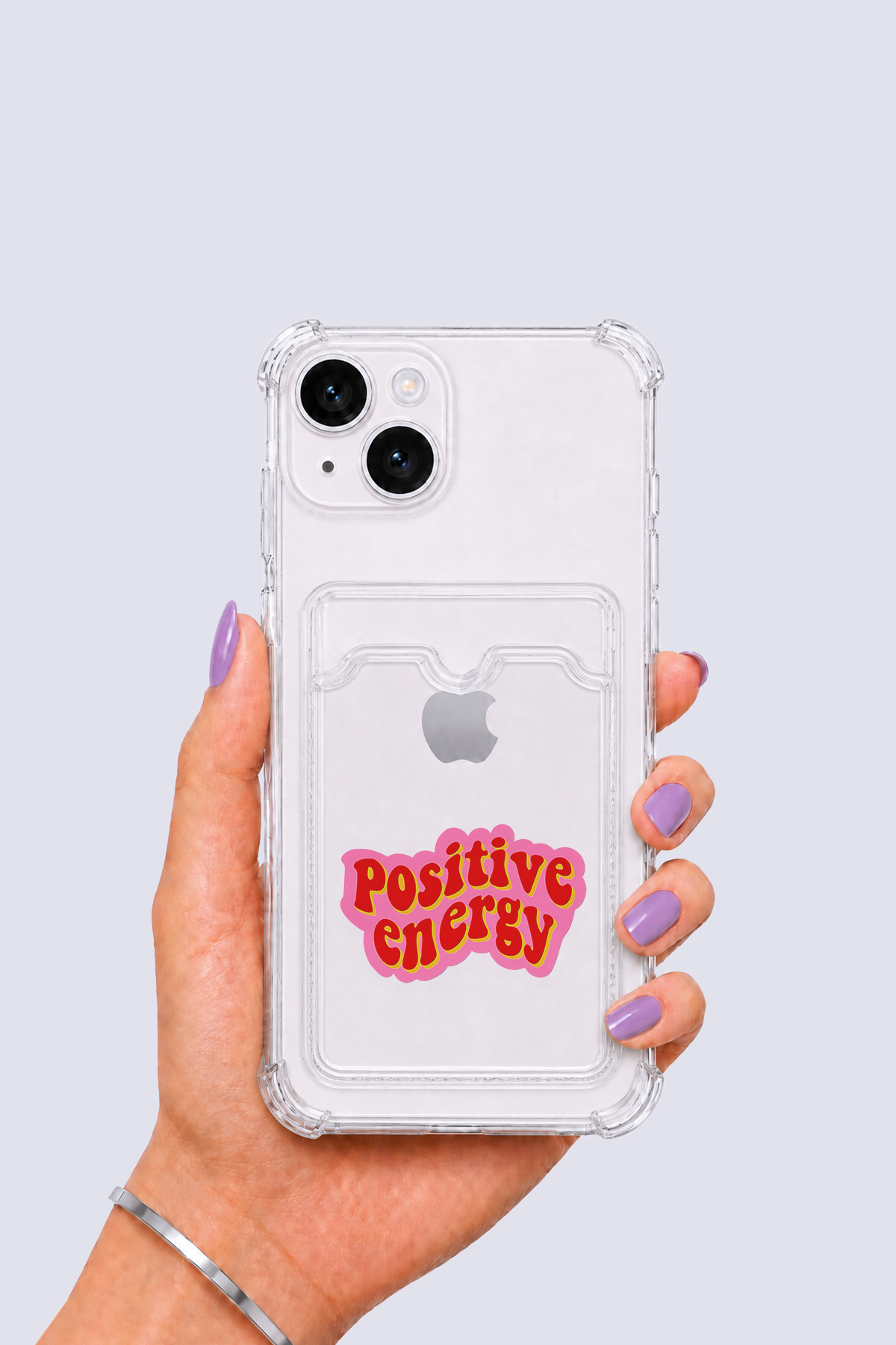 iPhone 15 Kartlıklı Pozitif Enerji Desenli Kılıf