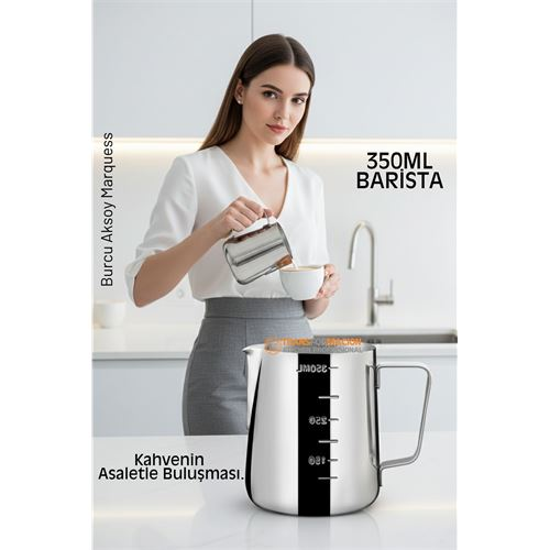 İnox 350ml Barista Süt Sürahisi - Süt Köpürtme Potu -  Paslanmaz Çelik  