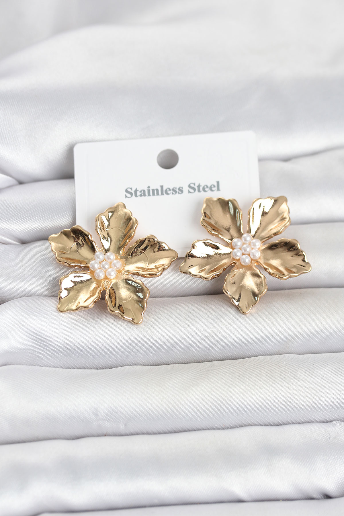 316L Çelik Gold Renk Lotus Çiçek Model Kadın Küpe 5886