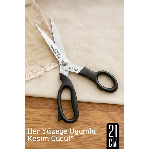 HSNET Çok Amaçlı Makas – 21 cm Uzunluk | 11 cm Kesim Bıçağı | Paslanmaz Çelik, Ergonomik Sap 