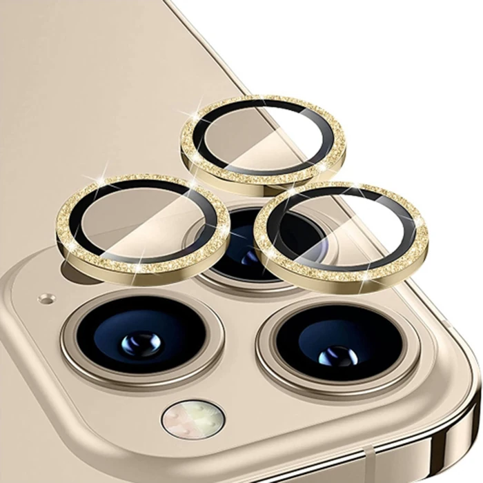 ALLY iPhone 14 Pro-14 Pro Max Diamond Taş İşlemeli Alüminyum Alaşımlı Kamera Lens Koruyucu-(1903)