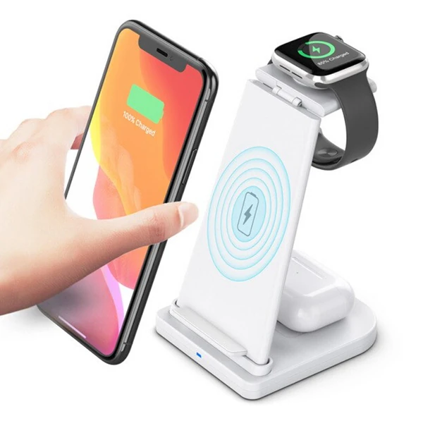 ALLY 15W 3in1 Şarj Standı Wireless Kablosuz Şarj iPhone+iWatch+AirPods YM-UD21-(1903)