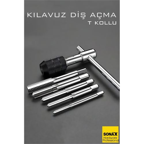 6'lı Diş Açma Kılavuz Seti – T-Kollu, Endüstriyel Çelik, M6-M12 Arası Dişli Matkap Ucu 