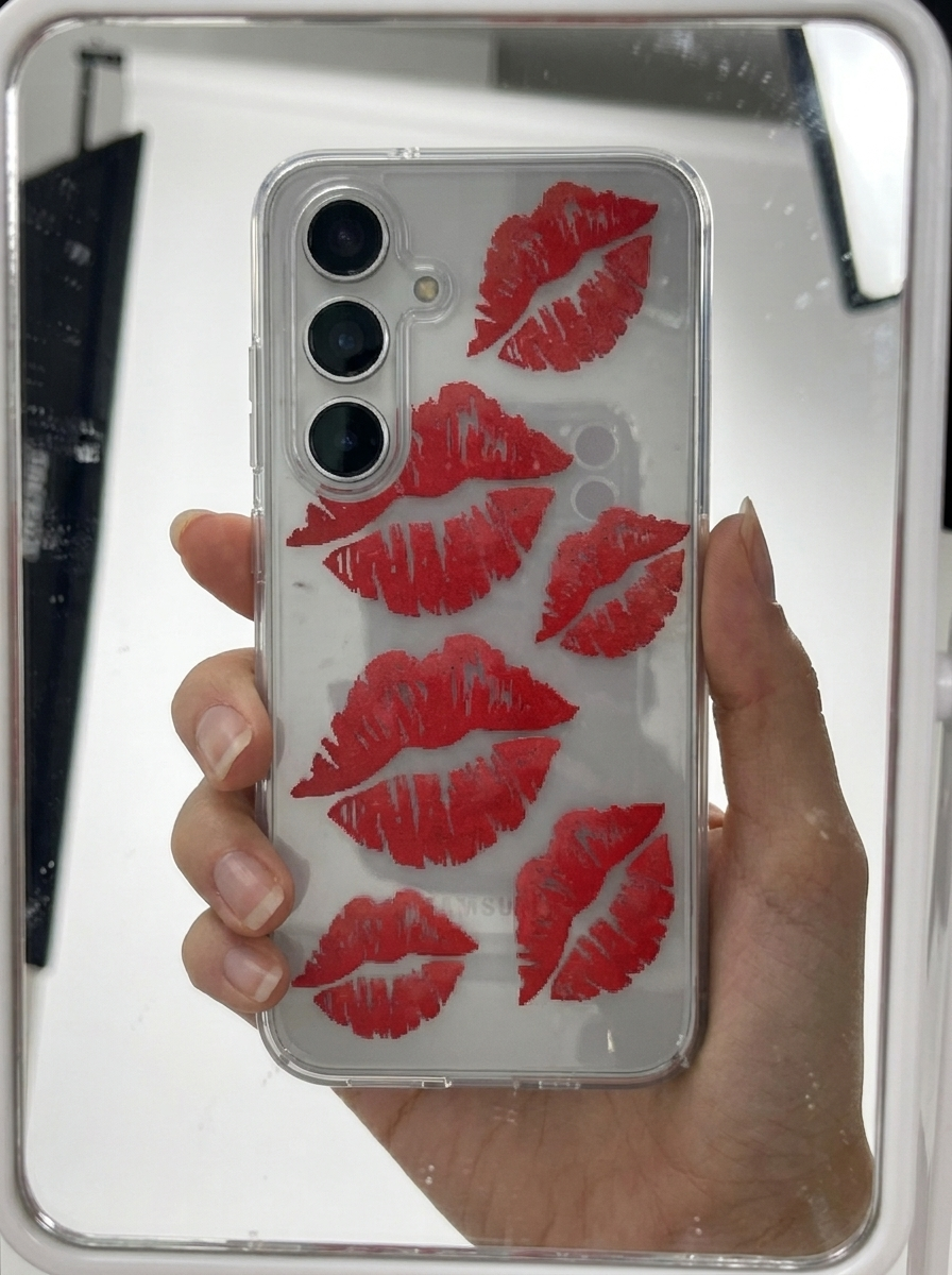 Samsung Galaxy S24 FE Kırmızı Dudak / Öpücük Desenli Şeffaf Telefon Kılıfı