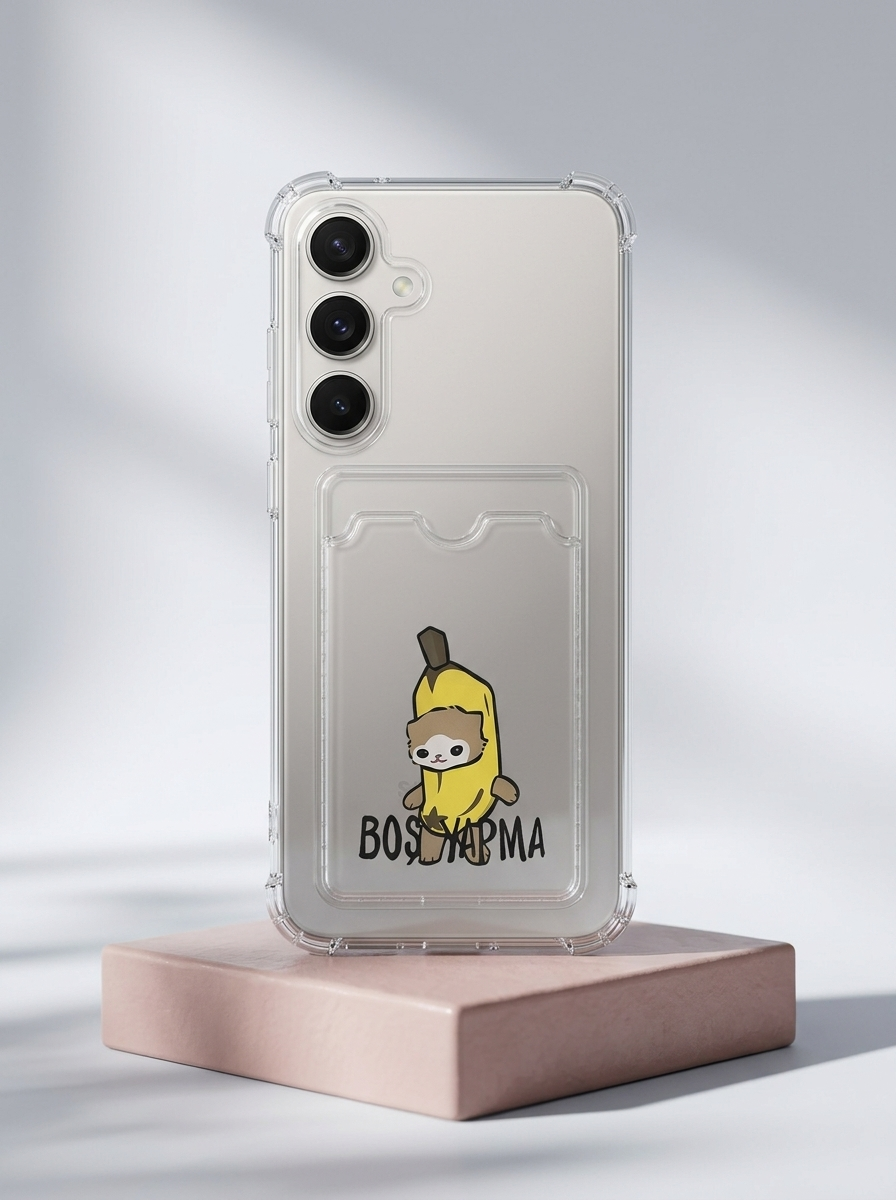 Samsung S25 FE Boş Yapma Muz Detaylı Kart Bölmeli Şeffaf Telefon Kılıfı