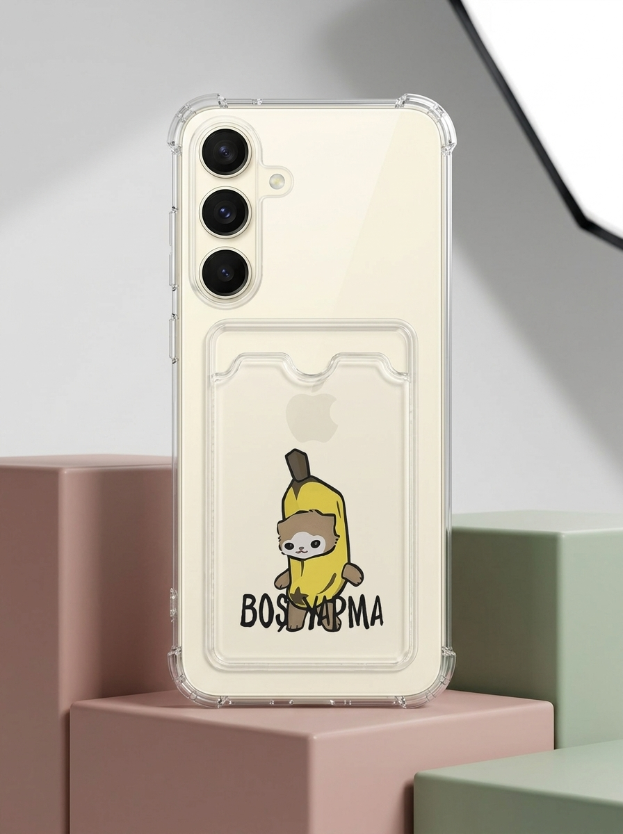 Samsung S25 FE Boş Yapma Muz Detaylı Kart Bölmeli Şeffaf Telefon Kılıfı