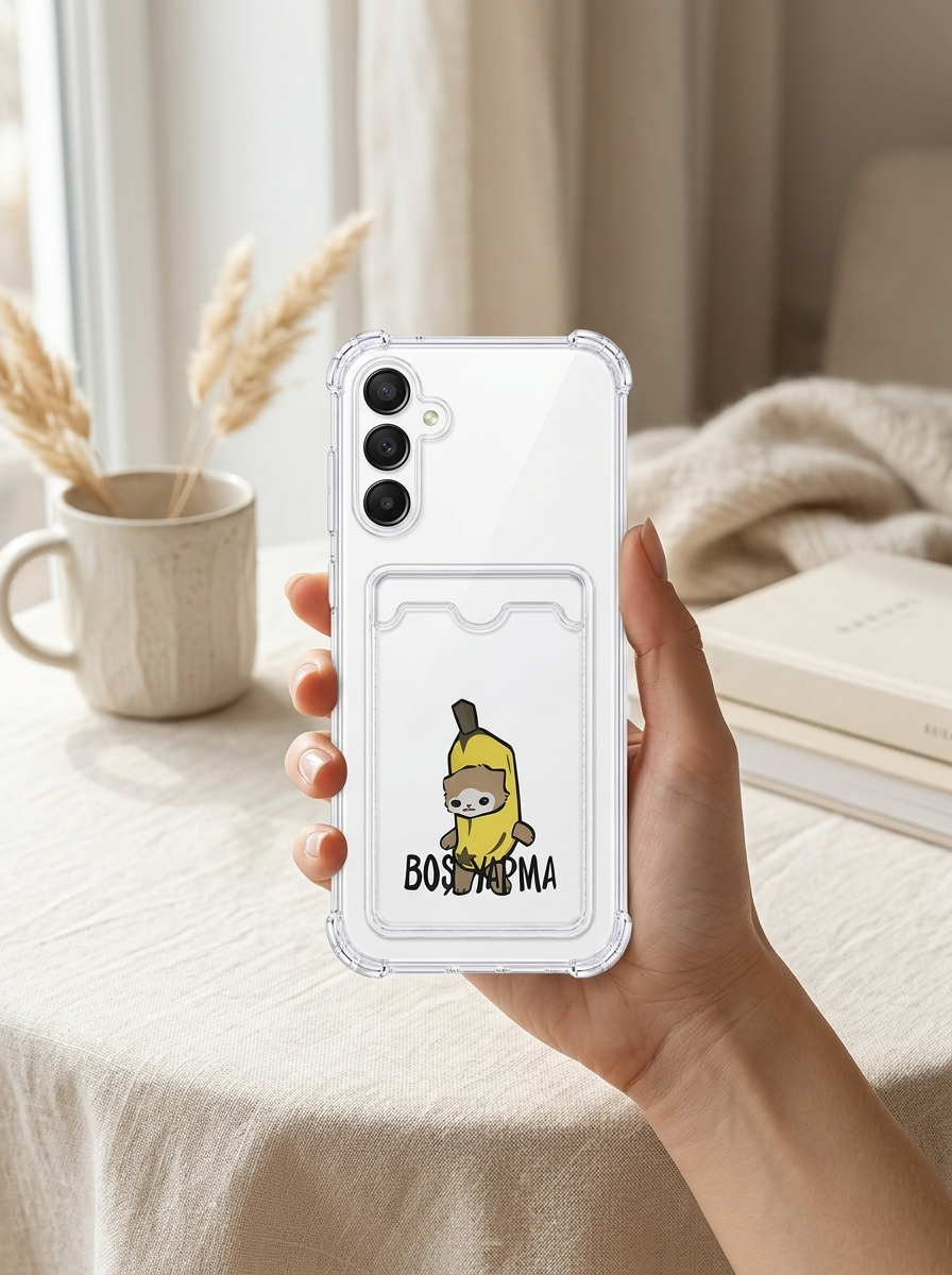Samsung Galaxy A26 Boş Yapma Muz Detaylı Kart Bölmeli Şeffaf Telefon Kılıfı