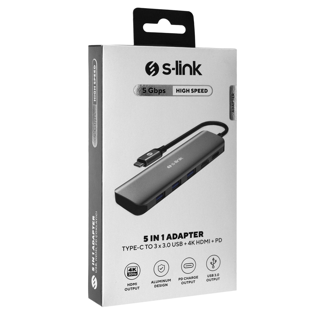 S-LINK SWV-USBC030 Type-C to HDMI 3xUSB3.0 1xPD Metal USB HUB ve Çevirici(1923) 3