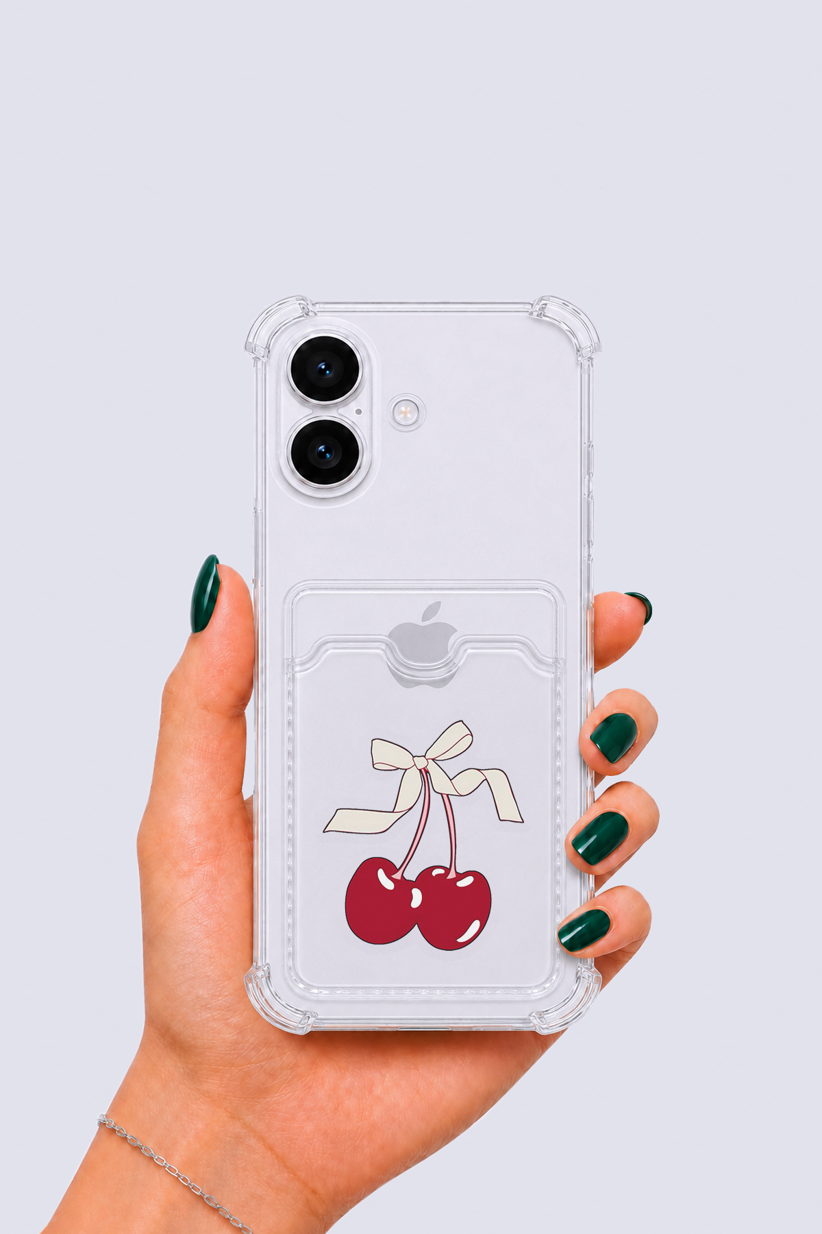 iPhone 17 Kartlıklı Kiraz Desenli Kılıf