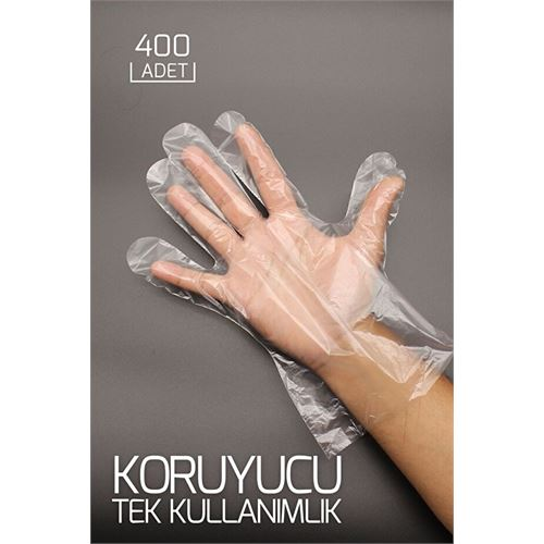400 Adet Tek Kullanımlık Şeffaf Eldiven 