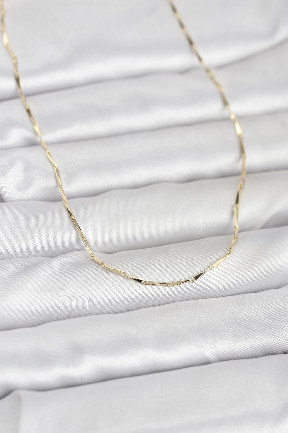 CM 14K Gold Renk Çubuk Kesme Zincir Model 60 cm Kadın Kolye 5886