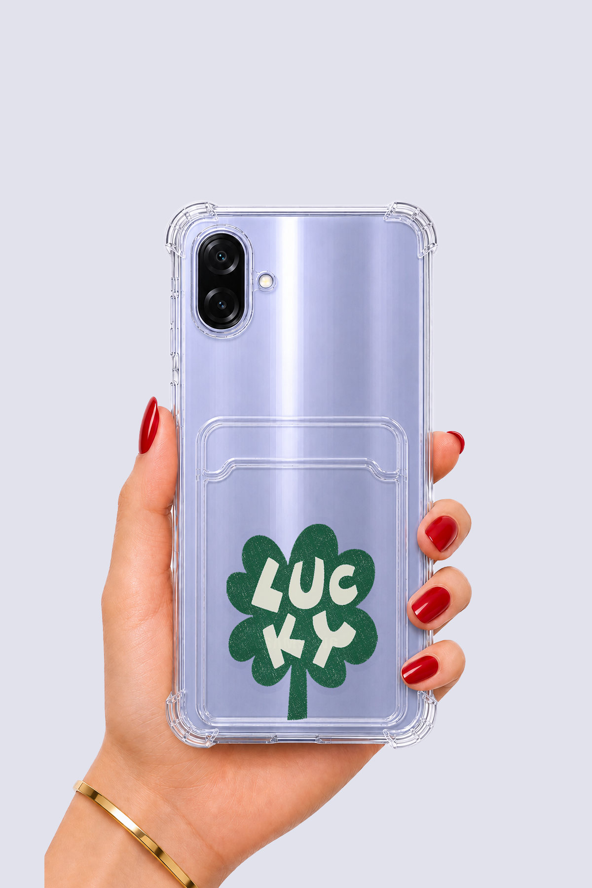 Samsung Galaxy A07 Kartlıklı Lucky Yonca Desenli Kılıf