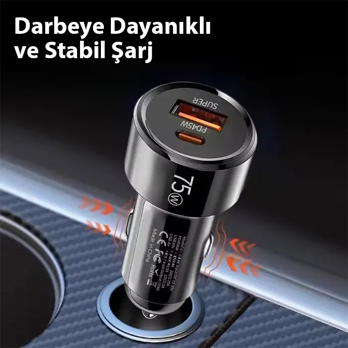 ALLY TurboCharge 75W Araç Şarj Cihazı – Çift Port (USB-C + USB-A-(5775) 5