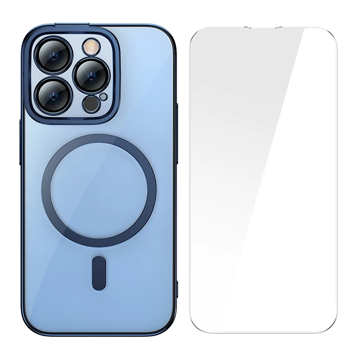 Baseus Glitter iPhone 14 Pro 6.1 Magsafe Silikon Kılıf + Tempered Ekran Koruyucu Set-(1903)