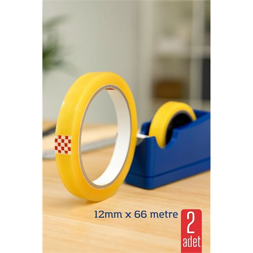 HSNET 2 li Para Bandı Büyük Makinelere 12MM 66 mt Selobant – Şeffaf Bant | Masa Üstü Dispenser Uyumlu 