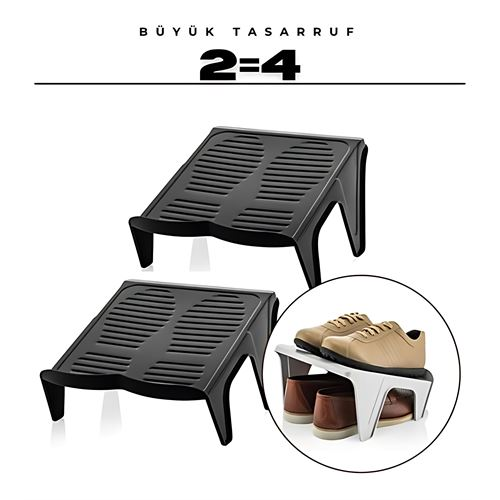 2'li Ayakkabı Düzenleyici Twin Set – Çift Katlı Tasarım | Dolap İçi Alan Tasarrufu | Kaymaz Yüzey 