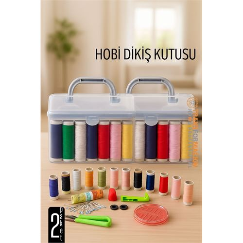 HSNET Dikiş Seti - 42 Parça Renkli Dikiş Seti – Mezuralı, Taşınabilir, Hobi ve Onarım İçin 