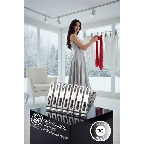 Premium Çelik Mandal Seti - 20'lü Elite Seri, Endüstriyel Mukavemetli Çamaşır Mandalı 