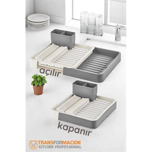 HSNET Açılır-Kapanır Bulaşıklık - Bulaşık Durulama Sepeti Tabaklık Bulaşık Kurutmalık GRİ 