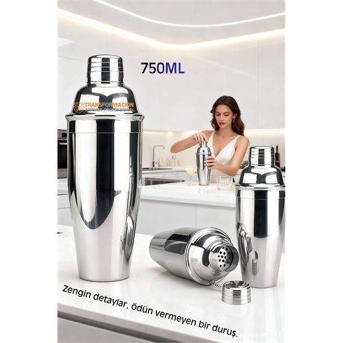 750 ml Inox Shaker - Kokteyl Karıştırma Kabı  Süzgeçli Bar Shaker Paslanmaz Çelik 