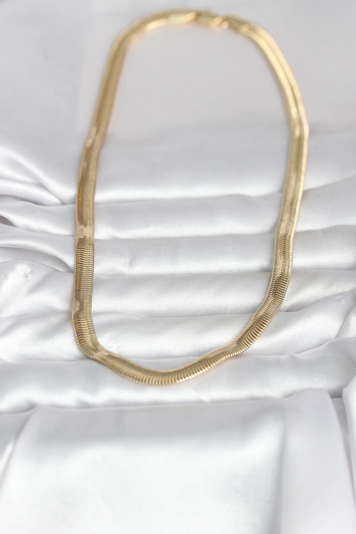 CM 14K Gold Renk Kalın Yassı Yılan Zincir Model 45 cm Kadın Kolye 5886
