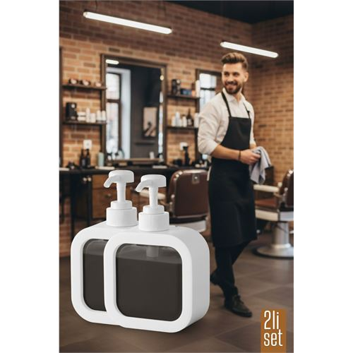 2 li Berber Sabunluğu – Modern Pompalı Dispenser | Sıvı Sabun, Şampuan, Losyon İçin 300 ml 