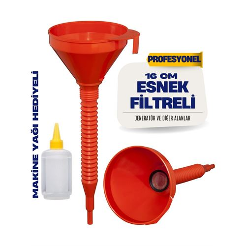 HSNET Süzgeçli Yakıt Boşaltma Hunisi 16 cm Esnek Hortumlu Filtreli Huni – Jeneratör, Motor ve Sıvı Aktarımı İçin 711688