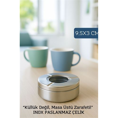 HSNET Inox Çelik Küllük – 9.5 cm x 3 cm | Modern, Hijyenik ve Dayanıklı Tasarım 