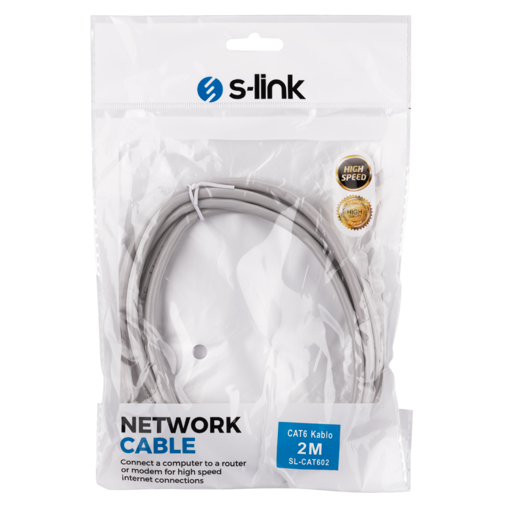 S-LINK SL-CAT602 CAT6 Patch 2Mt Kablo (Gri)(1923) 3