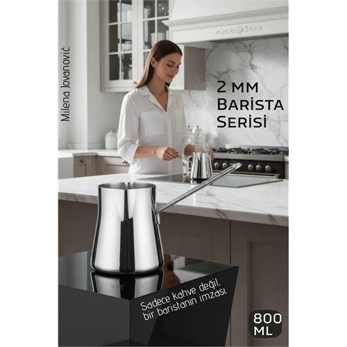 Premium 304 Paslanmaz Çelik Cezve - 800 ml Profesyonel Barista Serisi, Isıya Dayanıklı Sap 
