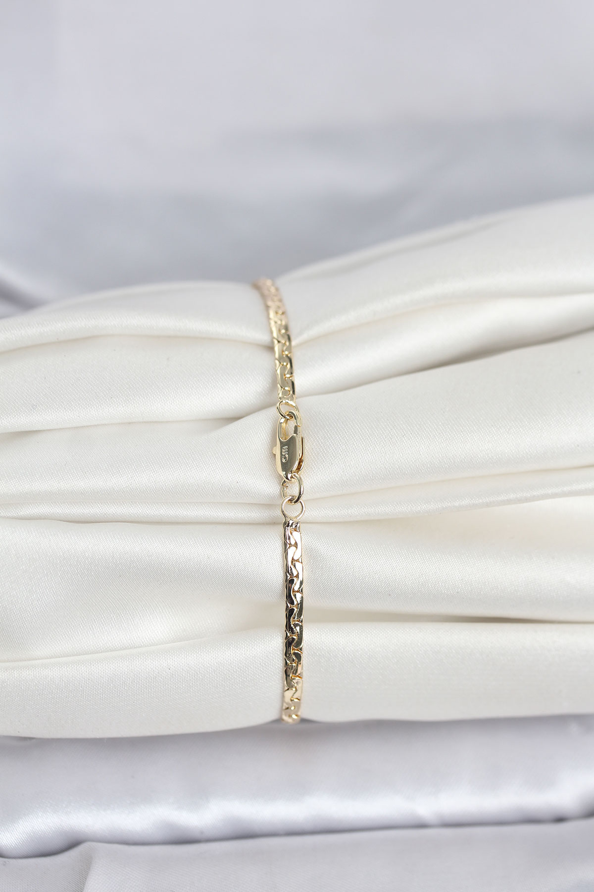 CM 14K Gold Renk Yassı Ezme Zincir Model Kadın Bileklik 5886
