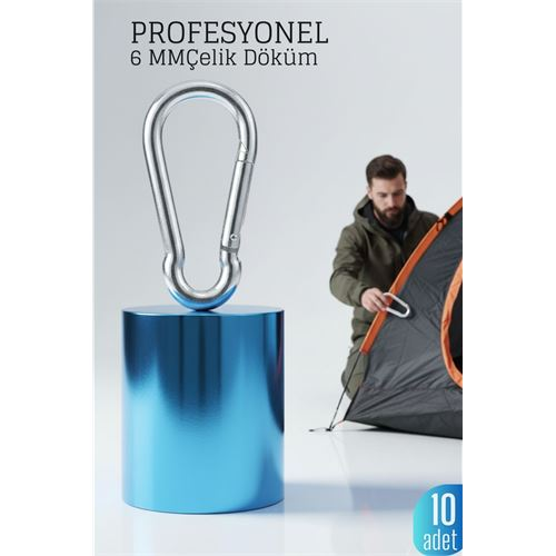 Çelik Yan Açılır 10 LU Karabina - 6 mm Kamp, Tırmanış ve Günlük Kullanım İçin Güvenli Kilit  