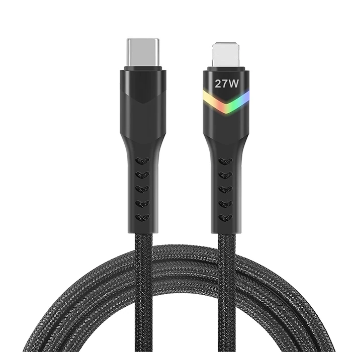 ALLY Led Işıklı 27W Type-C To iPhone Lightning Hızlı Şarj Kablosu 1m-(1903)