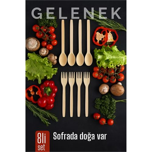 Doğal Gürgen Ağacı Kaşık & Çatal Seti – 8’li, 27 cm Kaşık / 25 cm Çatal 