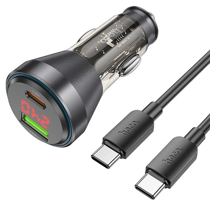 HOCO NZ12B Unimpeded PD48W USB + Type-C Araç Çakmaklı Hızlı Şarj Aleti + Type-C to Type-C Kablo-(1903)