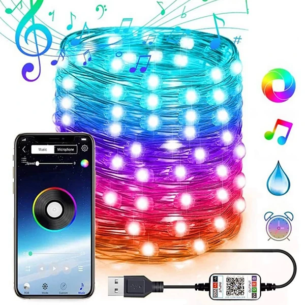 ALLY 10MT 100 LED RGB Bluetooth Telefonla Kontrol Edilen Usb Led Lamba İos-Android-(1903)