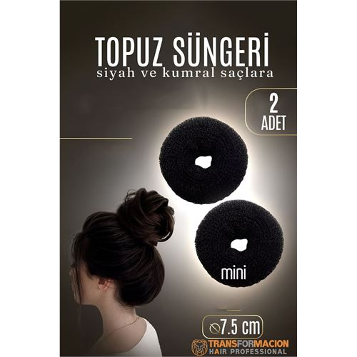 HSNET SİYAH Mini Saç Topuz Süngeri  2 ADET 7.5 CM Çap 3 cm Kalınlık 