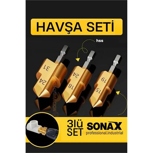 HSNET Plastik Boru Kalemtraş Kademeli Boru Açma Pvc Pprc Boru Tamir Delme Genişletme Onarımı İçin 3lü Havşa Seti 