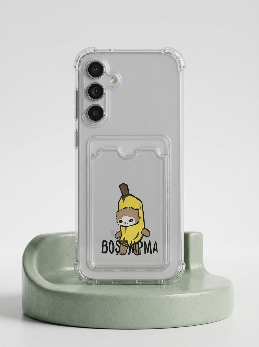 Samsung Galaxy A36 Boş Yapma Muz Detaylı Kart Bölmeli Şeffaf Telefon Kılıfı