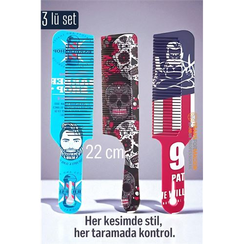 HSNET Saç Kesim Tarağı – Özel Tasarım 22 cm 3’lü Berber Tarağı Seti – Antistatik & Isıya Dayanıklı 