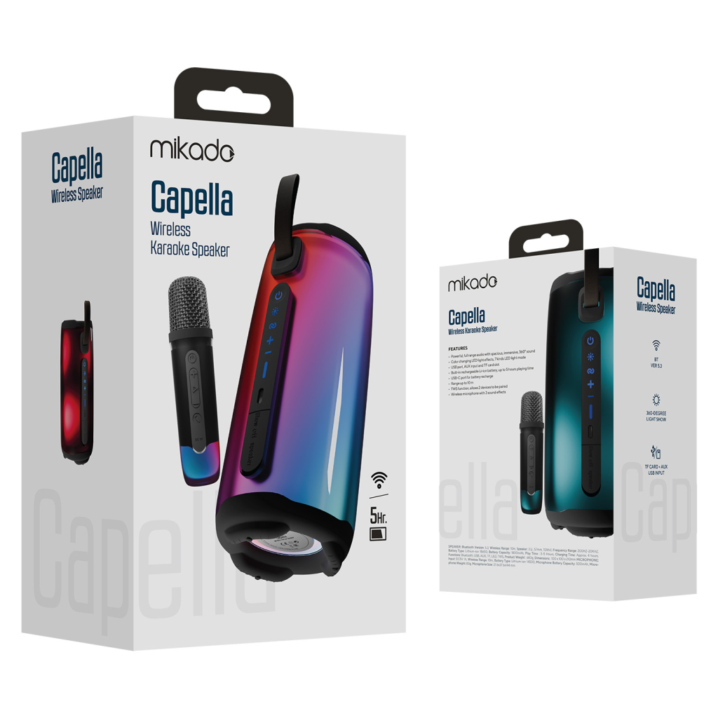 MIKADO MD-17BT CAPELLA 10W Taşınabilir USB/AUX/BT/TF RGB Işıklı Transparan 1800mAh Mikrofon Karaoke Bluetooth Speaker(1923) 5
