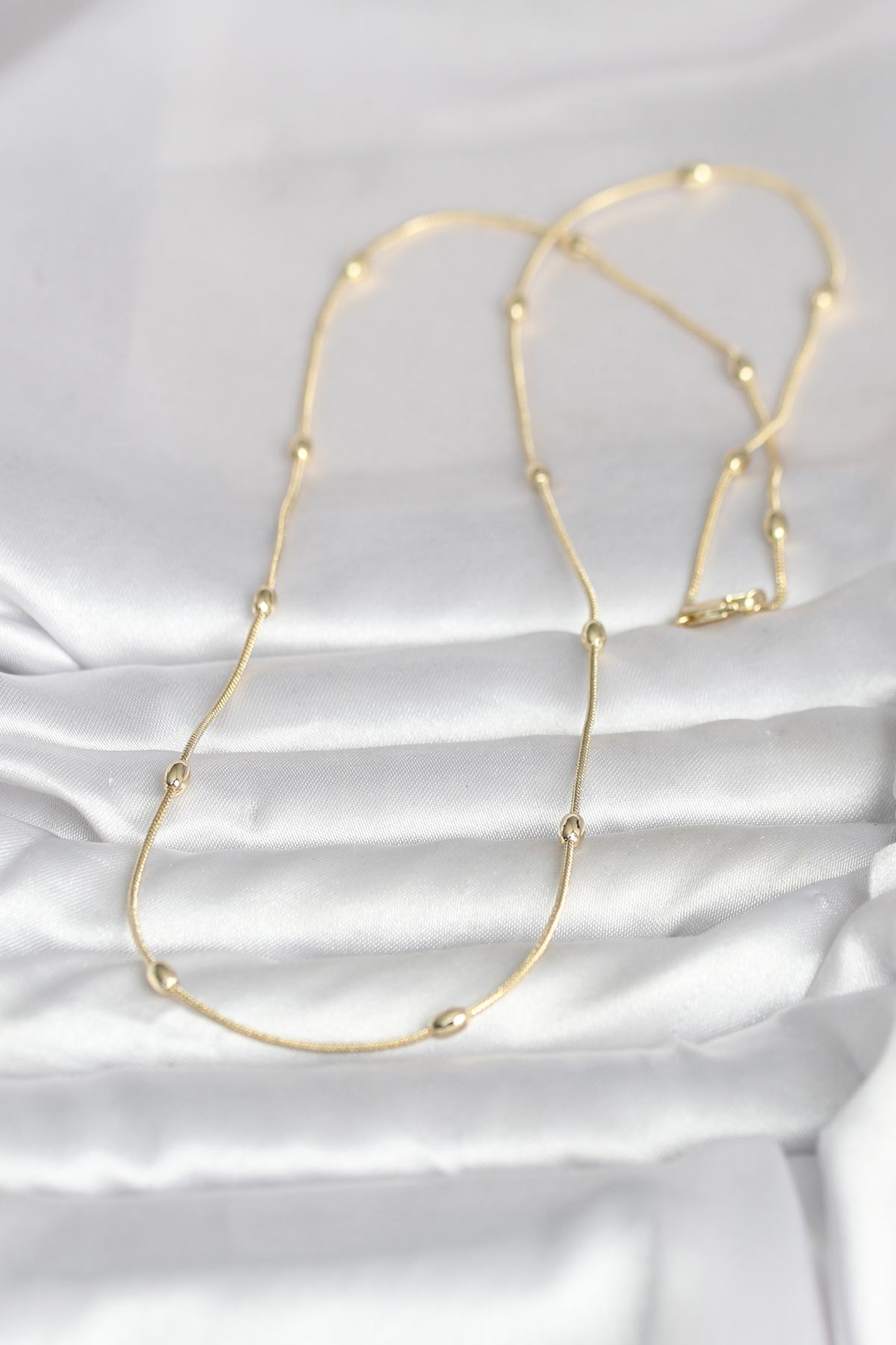 CM 14K Gold Renk Yılan Zincirli Damla Topçuk Model 60 cm Kadın Kolye 5886
