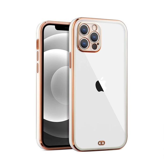 iPhone 12 Pro 6.1inç Gold Çerçeve Kamera Korumalı Bumper Kılıf-(1903)