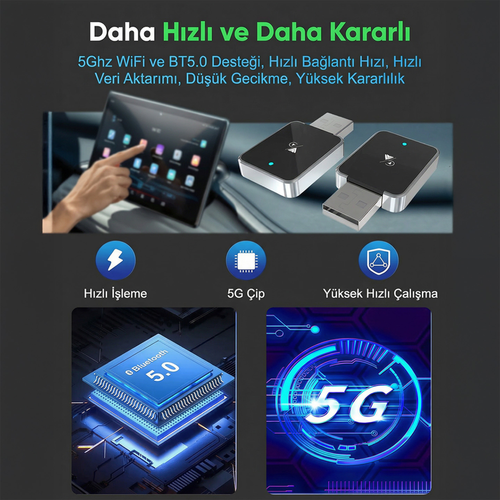 S-LINK SL-CAR01 2in1 Android ve Apple Cihazlar Kablosuz Android Auto ve Carplay Adaptörü(1923) 2