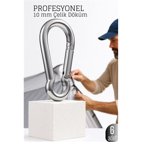 Çelik Yan Açılır 6 LI Karabina -10 mm Kamp, Tırmanış ve Günlük Kullanım İçin Güvenli Kilit  