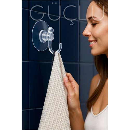Şeffaf Askılı Vantuz Kanca | Banyo & Mutfak Duvar Askısı (4cm) - 1.36kg Taşıma 